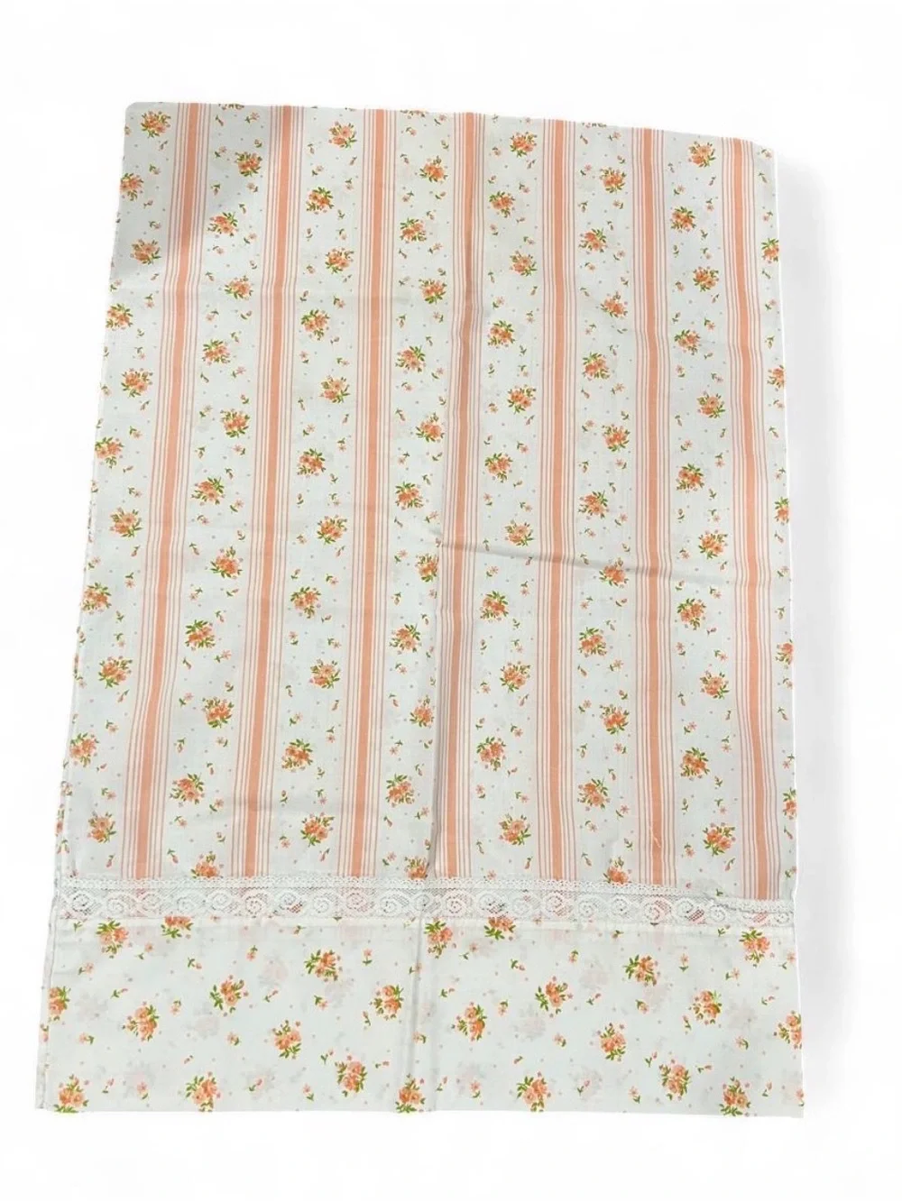 Floral Stripe Pillowcase - White Orange Green